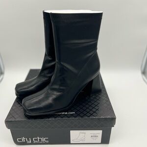 City Chic WIDE FIT ANKLE BOOT ROBBIE IN BLACK, SIZE 42 US 11.5